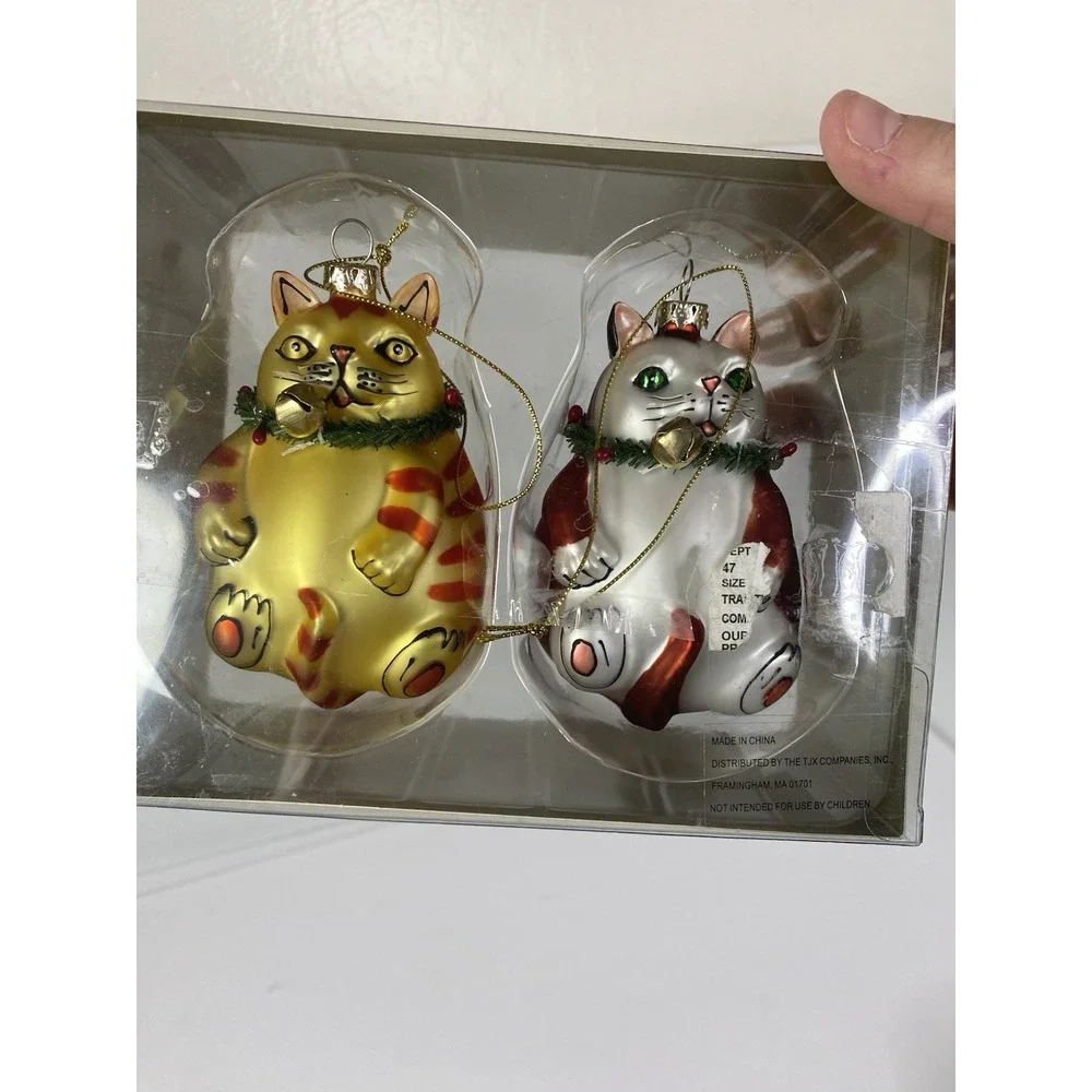 Fat Kitty Cat Blown Glass Christmas Ornament‎ Smithsonian Pair